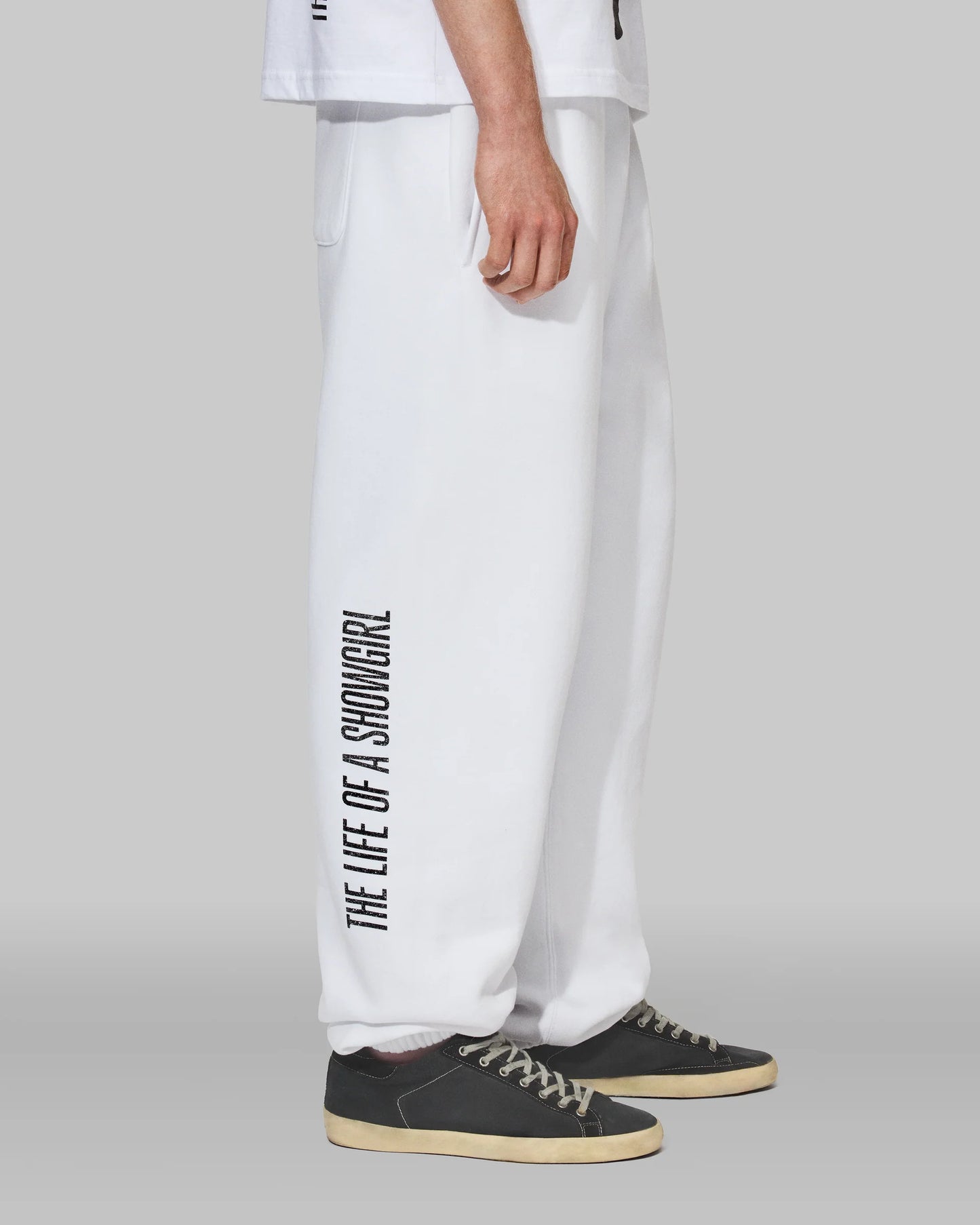 The Life of a Showgirl Shiny Bug White Sweatpants