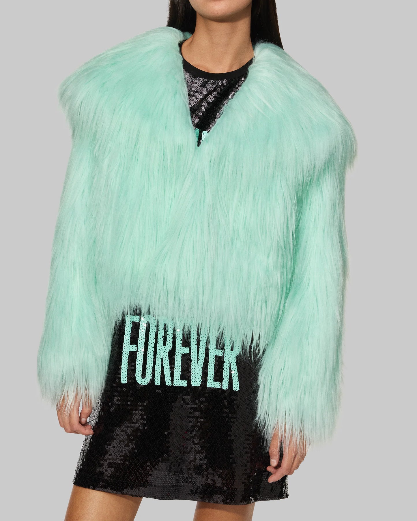 The Life of a Showgirl Mint Faux Fur Coat